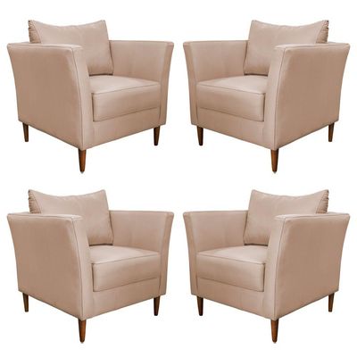 Kit 4 Poltronas Decorativa Sala de Estar Pés Palito Lubbock Couro Bege - Gran Belo