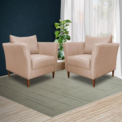 Kit 4 Poltronas Decorativa Sala de Estar Pés Palito Lubbock Couro Bege - Gran Belo