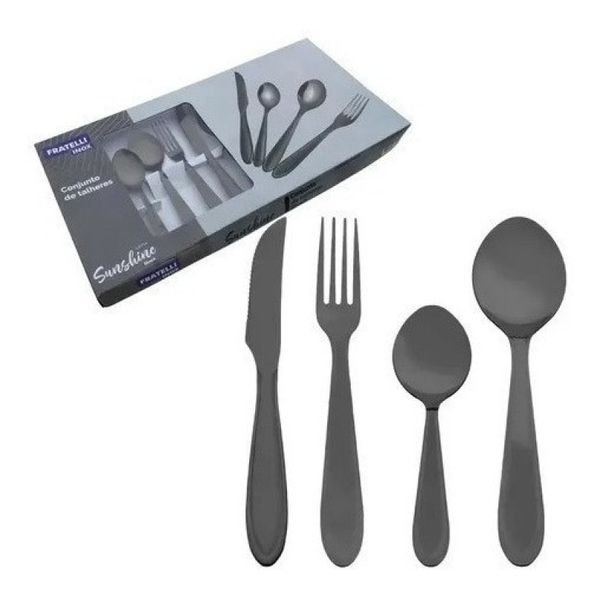 Faqueiro Jogo Talheres Black Aço Inox 24 Peças Sunshine Faqueiro Jogo Talheres Black Aço Inox 24 Peças Sunshine