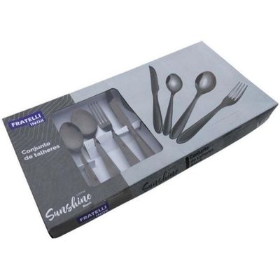 Faqueiro Jogo Talheres Black Aço Inox 24 Peças Sunshine