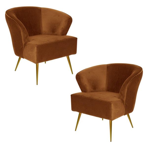 Kit 2 Poltrona Decorativa Sala de Estar Lucca Veludo Telha - Gran Belo