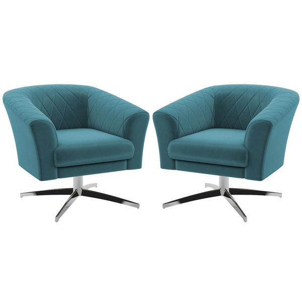 Kit 2 Poltronas Decorativas Sala de Estar Gizé Suede Turquesa - Gran Belo