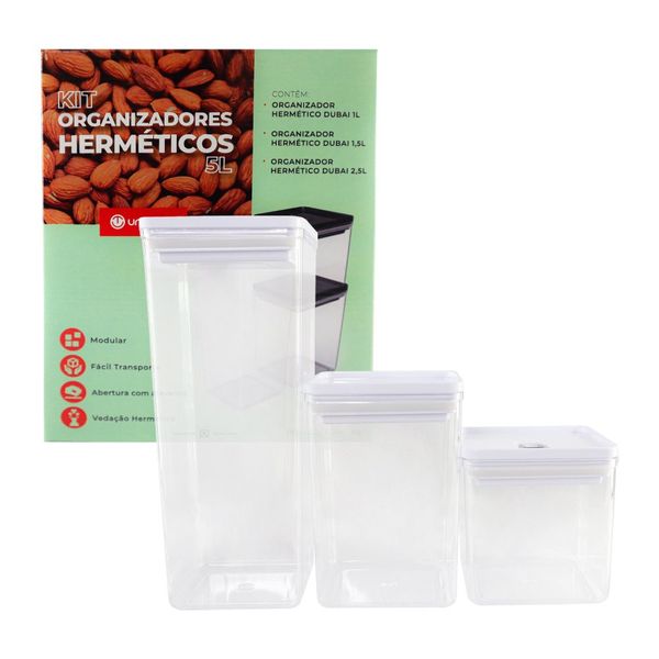 Kit Organizador Hermético Dubai Branco 5 Litros