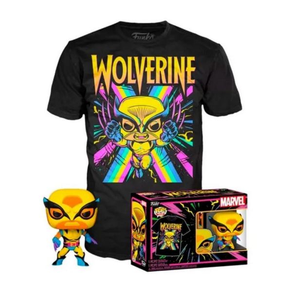 Funko Pop Tees Box Marvel 802 Wolverine Black Light + Camiseta G