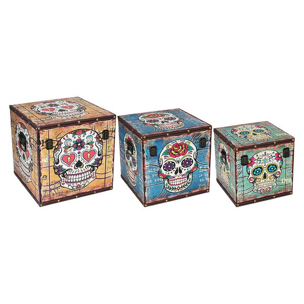 Caixa Organizadora Color Baú 3 peças Mdf Skull 33X33X33Cm