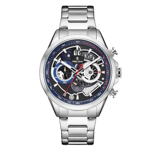 Relógio Phillip London Masculino Ref:Pl80389623m Az N Cronógrafo Prateado Relógio Phillip London Masculino Ref:Pl80389623m Az N Cronógrafo Prateado