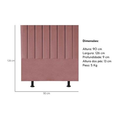 Cabeceira Estofada Cama Box Solteiro 90 Cm Taís Veludo rosê