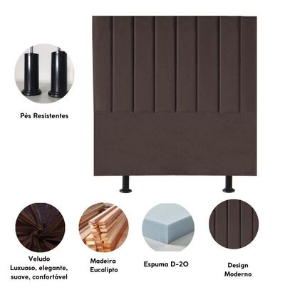 Cabeceira Estofada Cama Box Solteiro 100 Cm Paolla Veludo marrom