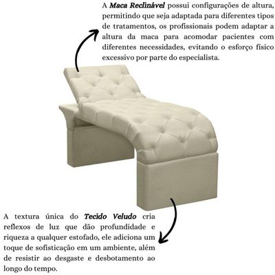Maca Estofada Estética Cílios Regulável Spa Veludo Ana bege