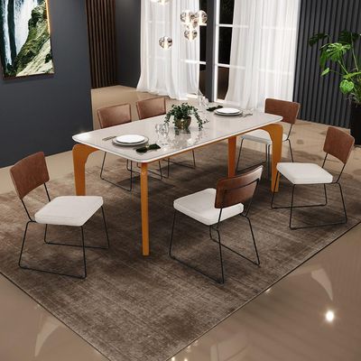 Mesa De Jantar Capri 160cm Off White E 6 Cadeira Allana B05 Couríssimo Marrom Linho Cru - Lyam Decor