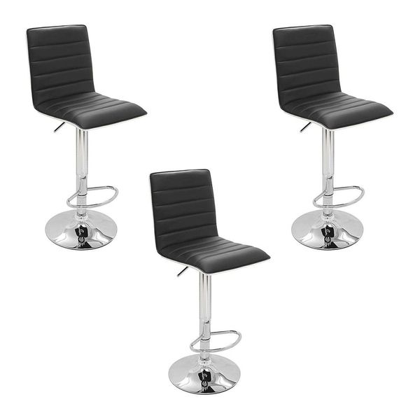 Kit 3 Banquetas Decorativas Sala Mitty PU Sintético Preta  - Gran Belo