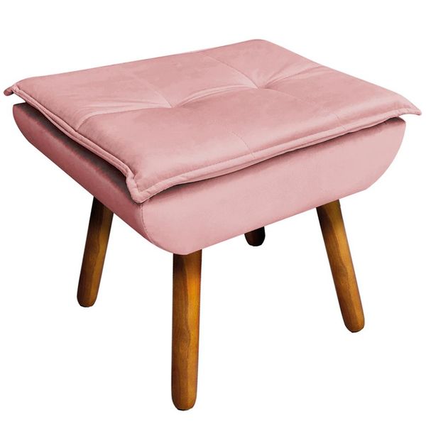 Puff Decorativo Pés Palito Charger Suede Rosê - Gran Belo