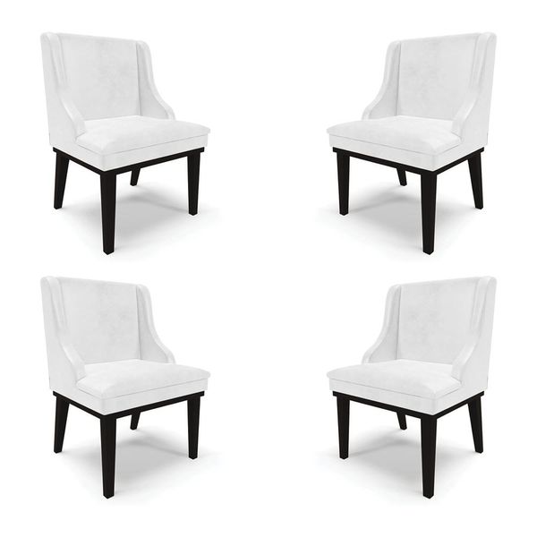 Kit 4 Cadeiras Decorativas Sala de Jantar Base Fixa de Madeira Firenze PU Branco Brilho/Preto G19 - Gran Belo