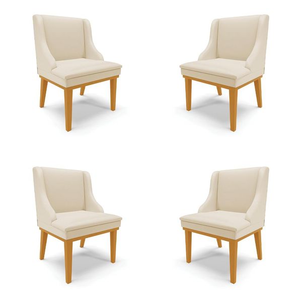 Kit 4 Cadeiras Decorativas Sala de Jantar Base Fixa de Madeira Firenze PU Bege/Castanho G19 - Gran Belo