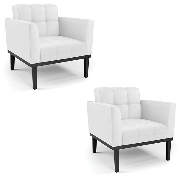 Kit 2 Poltronas Decorativas Karen Pés Fixo em Madeira Preto PU Branco G19 - Gran Belo