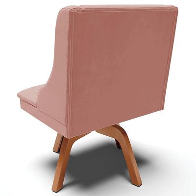 Cadeira Decorativa Sala de Jantar Base Giratória de Madeira Firenze Veludo Rosê/Natural G19 - Gran Belo