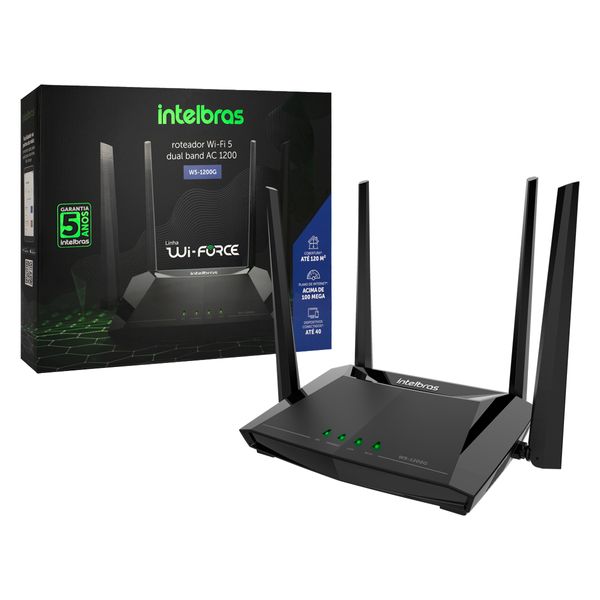 Roteador Wifi 5 Dual Band AC1200 Wi-Force Intelbras W5-1200G Repetidor Wireless 2,4GHZ E 5GHz Portas Gigabit 100 Mega Ultra Full HD
