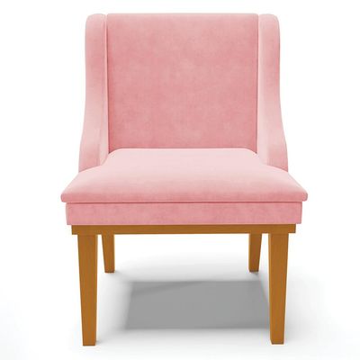 Kit 2 Poltronas Decorativas Base Fixa de Madeira Firenze Suede Rosa Bebê/Castanho - Gran Belo
