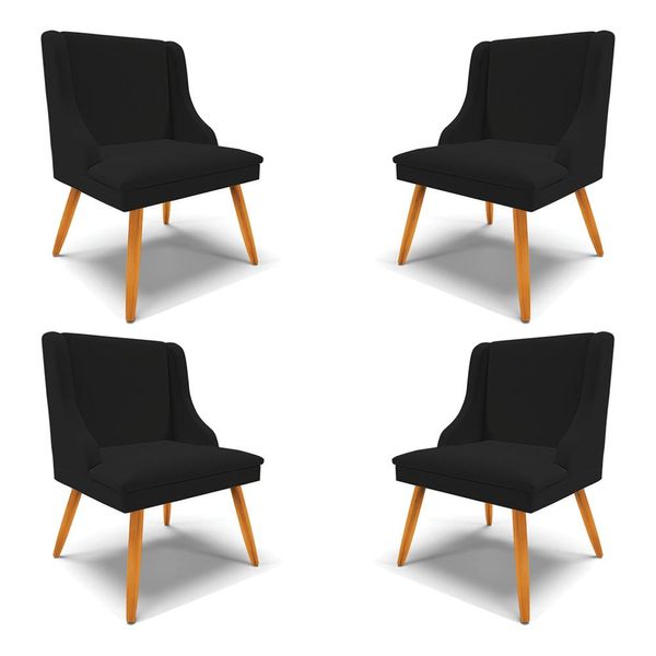 Kit 4 Cadeiras Decorativas Sala de Jantar Pés Palito de Madeira Firenze Linho Preto/Natural G19 - Gran Belo