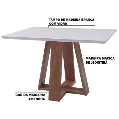 Mesa de Jantar Shell 160x90 cm com Tampo de Vidro Off White - Gran Belo