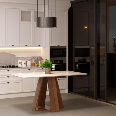 Mesa de Jantar Shell 160x90 cm com Tampo de Vidro Off White - Gran Belo