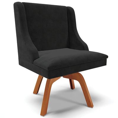 Cadeira Decorativa Sala de Jantar Base Giratória de Madeira Firenze Suede Preto/Natural G19 - Gran Belo