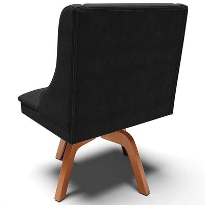 Cadeira Decorativa Sala de Jantar Base Giratória de Madeira Firenze Suede Preto/Natural G19 - Gran Belo