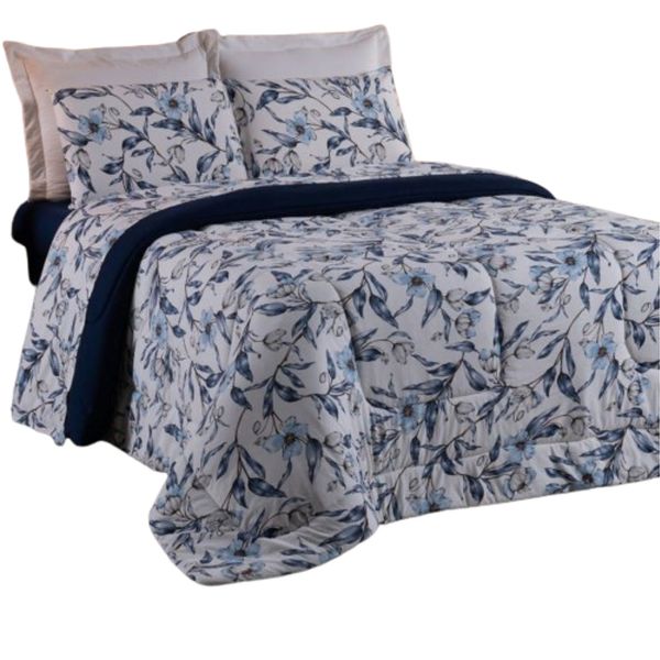 Coberdrom Queen em Malha de Algodão fio penteado - Azul
