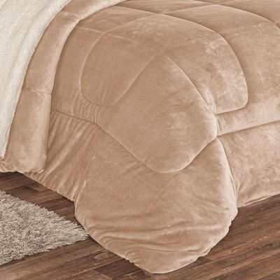 Coberdrom Casal Queen Everest Sherpa e Manta Microfibra 1 Peça - Cáqui