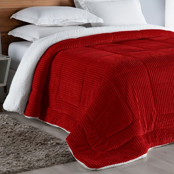 Coberdrom Cobertor Robust King Manta Canelada Sherpa Lã de Carneiro Pesado Grosso 1 Peça - Vermelho