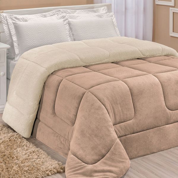 Coberdrom Robust Solteiro Manta Soft Sherpa Lã de Carneiro Pesado Grosso 1 Peça - Bege