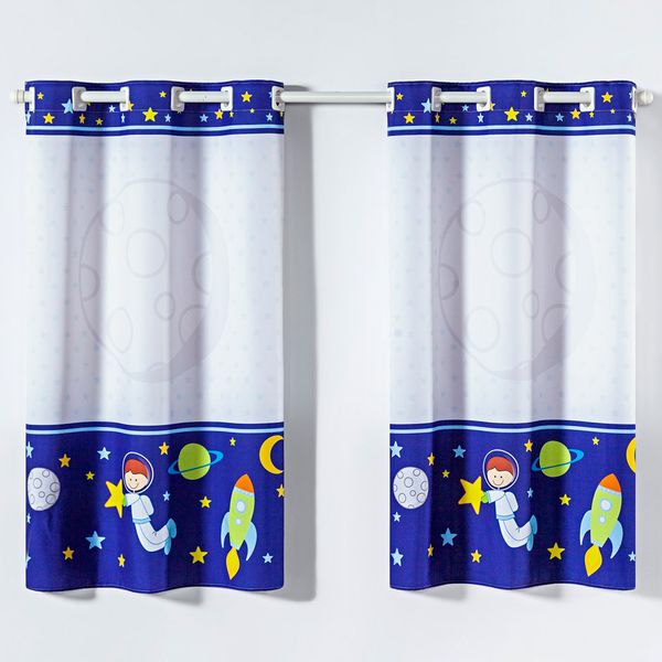 Cortina Kids Infantil Varão Tecido Oxford 2,00m X 1,30m - Astronauta Azul