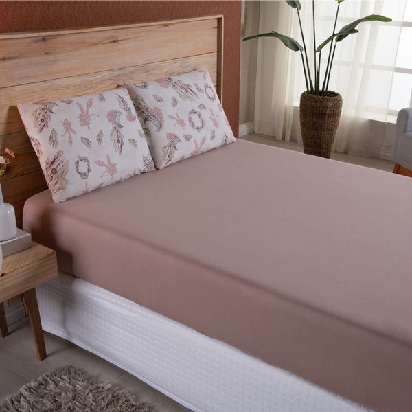 Lençol King Malha fio Penteado Algodão 3 Peças - Cáqui Lençol King Malha fio Penteado Algodão 3 Peças - Cáqui