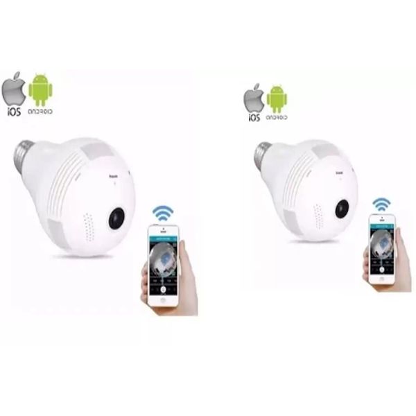 kit 2 Camera Ip Seguranca Lampada Vr 360 Panoramica Espia Wifi