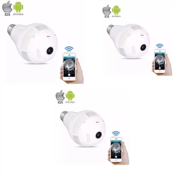 kit 3 Camera Ip Seguraca Lampada Vr 360 Panoramica Espia Wifi V380 - Vr cam v380