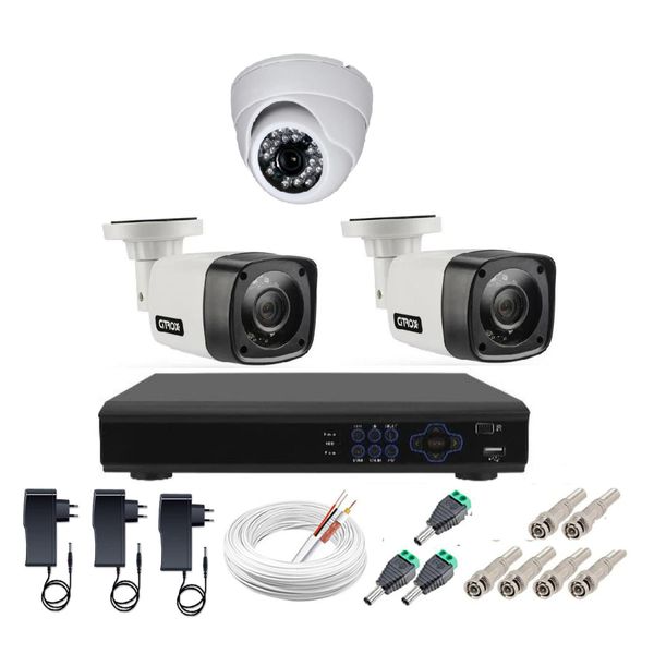 Kit cftv 3 cameras de segurança hd + dvr 4ch full hd