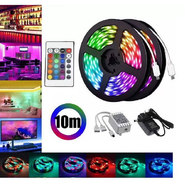 Fita De Led Rgb 5050 10 Metros Para Decora†o Com Fonte