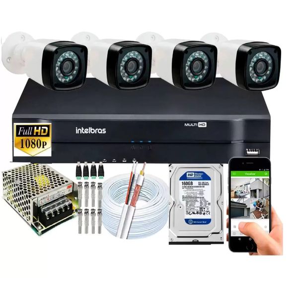 Kit 4 Cameras Segurança 1080p Full Hd Dvr Intelbras 4ch C/hd 160Gb