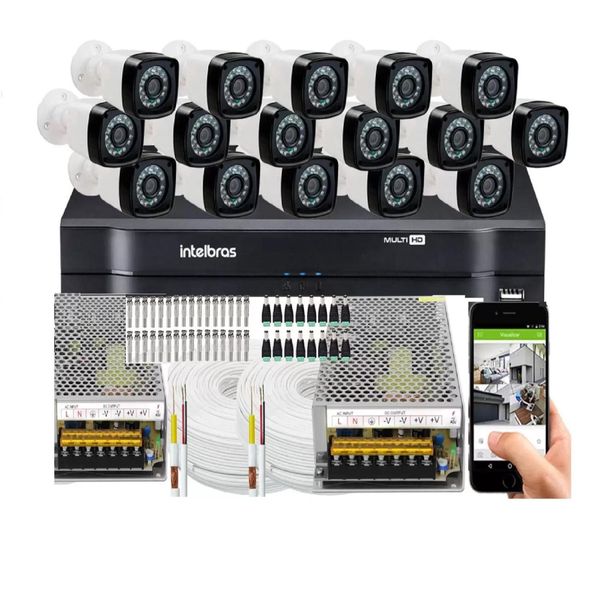 Kit Cftv 16 Cameras Segurança Hd Dvr Intelbras 1116 S/ HD