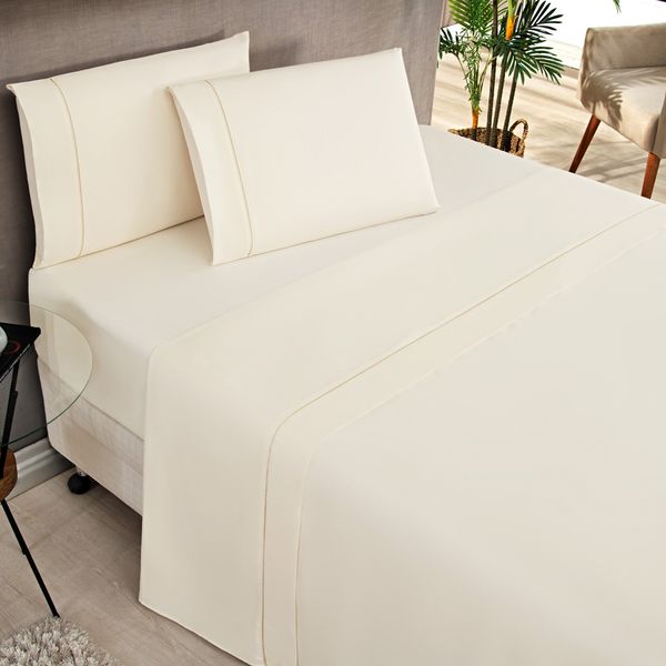 Jogo Cama Lençol Home Basic Queen 180 Fios c/ Ponto Palito 4 Peças - Palha