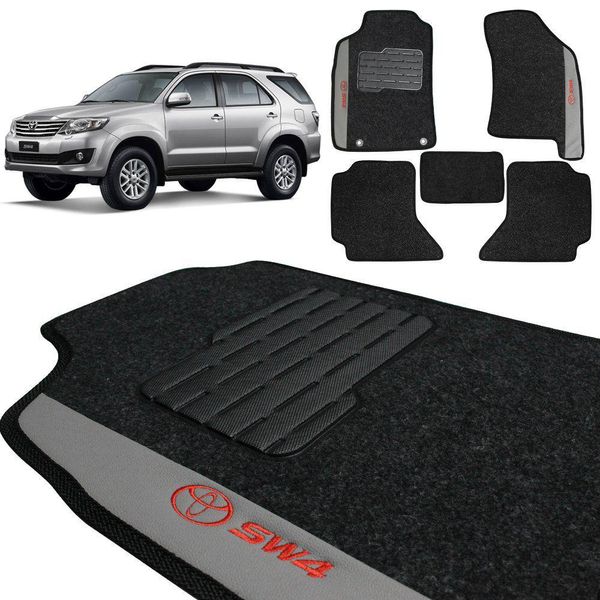 Jogo de Tapete Carpete Hilux Sw4 2005 a 2012 Grafite Bordado