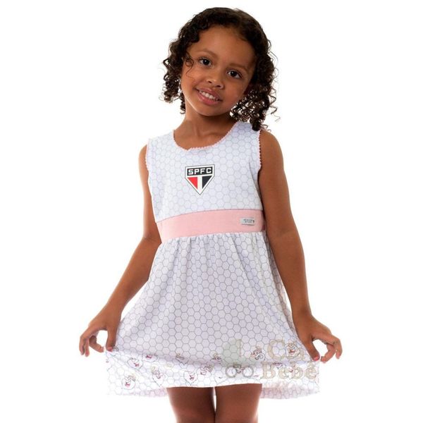 Vestido Infantil São Paulo Mascote Oficial Tam 2 / Branco / Rosa