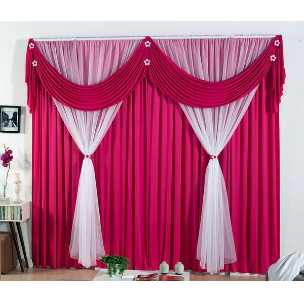 Cortina Jéssica para Varão Tecido Malha Gel e Voal  2,00 x 1,70 Metros Alt - Pink e Branco