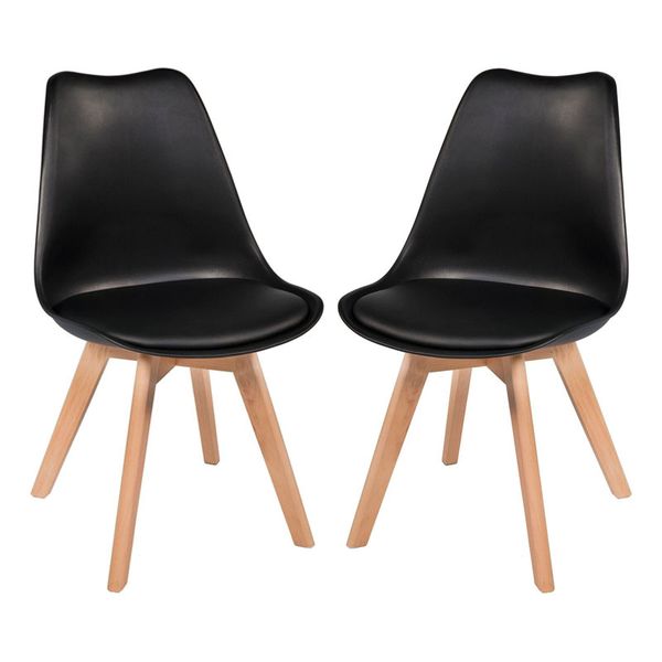 Kit com 2 Cadeira Leda Preta - Charles Eames Wood com Almofada