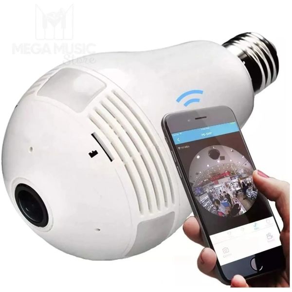 Camera lampada alta definicao 360 panoramica wifi ip seguraca vr v380