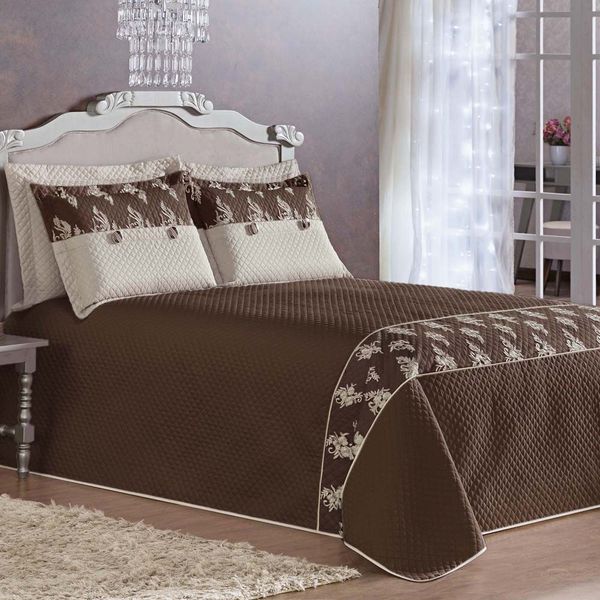 Kit Cobre Leito Queen Ingrid Tecido Micro Fibra Matelado 5 Peças - Tabaco