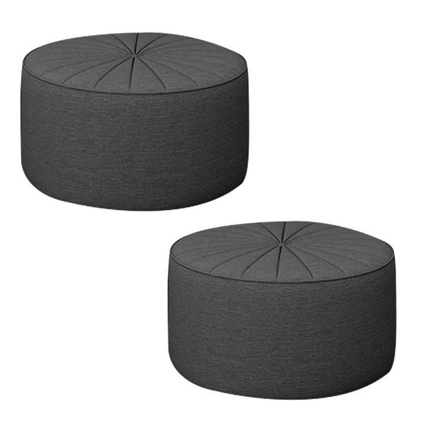 Kit 2 Puffs Decorativos Sala De Estar Round Linho Chumbo - Gran Belo