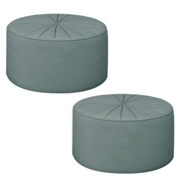 Kit 2 Puffs Decorativos Sala De Estar Round Veludo Azul Claro - Gran Belo