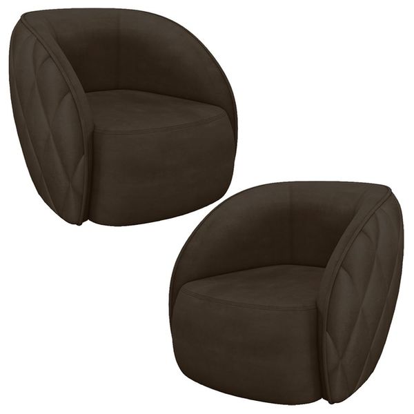 Kit 2 Poltronas Decorativas Clarke Veludo Marrom - Gran Belo