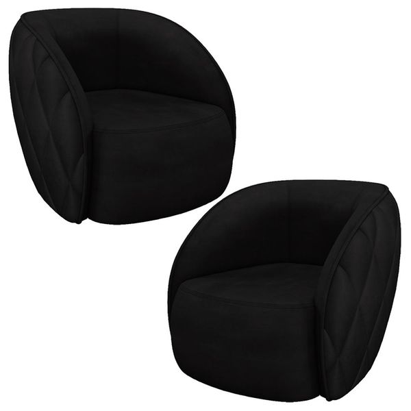 Kit 2 Poltronas Decorativas Clarke Veludo Preto - Gran Belo